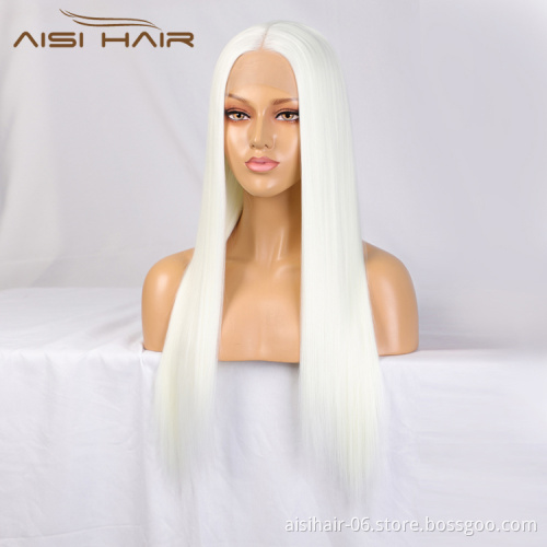 Aisi Hair Top Quality Long Silky Straight White Wig 26 Inch Long Swiss Lace Wigs Synthetic Lace Frontal Wigs For Black Women